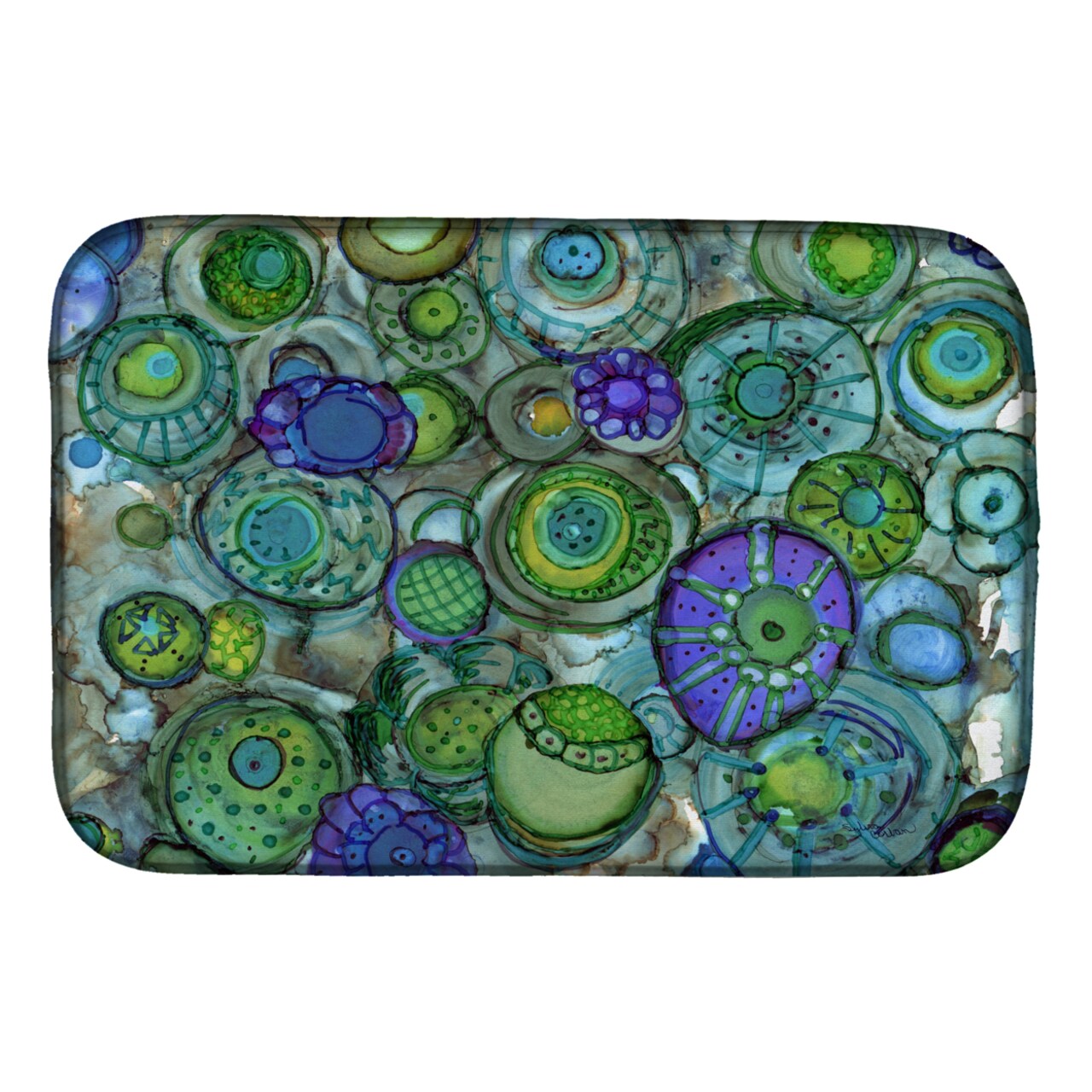 Caroline's Treasures Carolines Treasures 8962DDM Abstract in Blues and Greens  Dish Drying Mat, 14 x 21, multicolor
